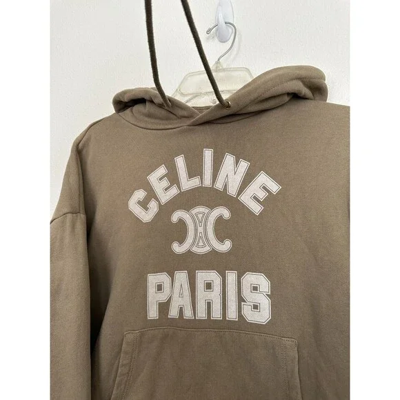 Celine Women's Cropped Hoodie Logo Spellout Autumn/Winter Collection Green Small - Picture 2 of 11